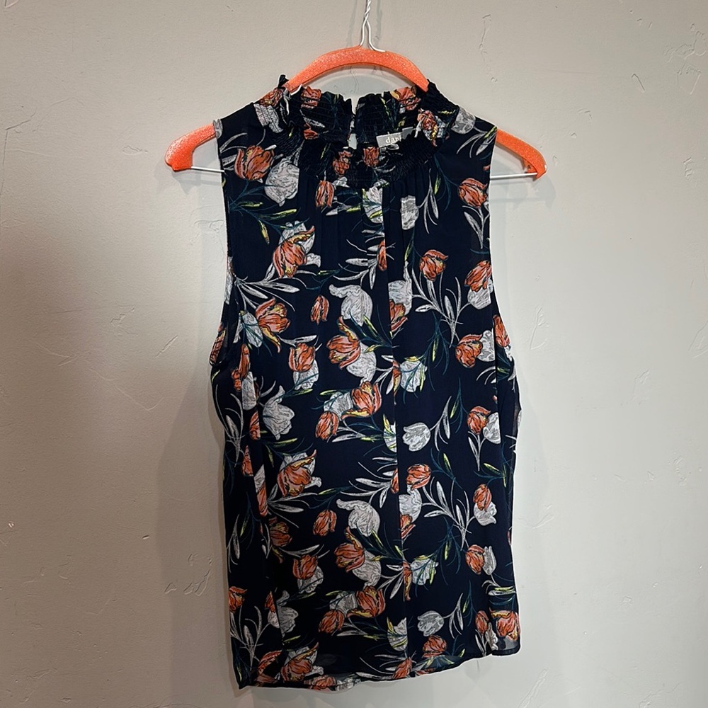 Floral Sleeveless Top - Black and Orange